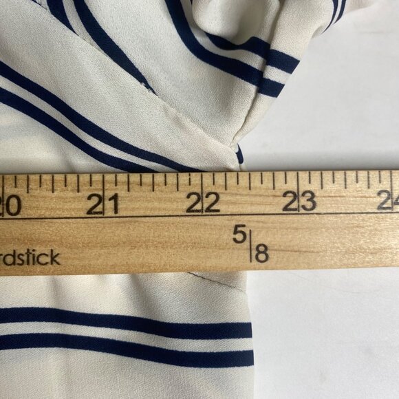 Talbots Petites XLP White & Navy Striped Button-Down Blouse Roll Tab Sleeves Car - Picture 7 of 9